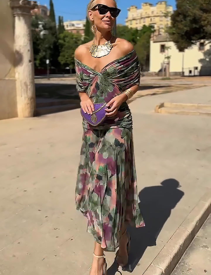 Louise | Elegancka Sukienka Maxi na Przyjęcie z Dekoltem w Serek