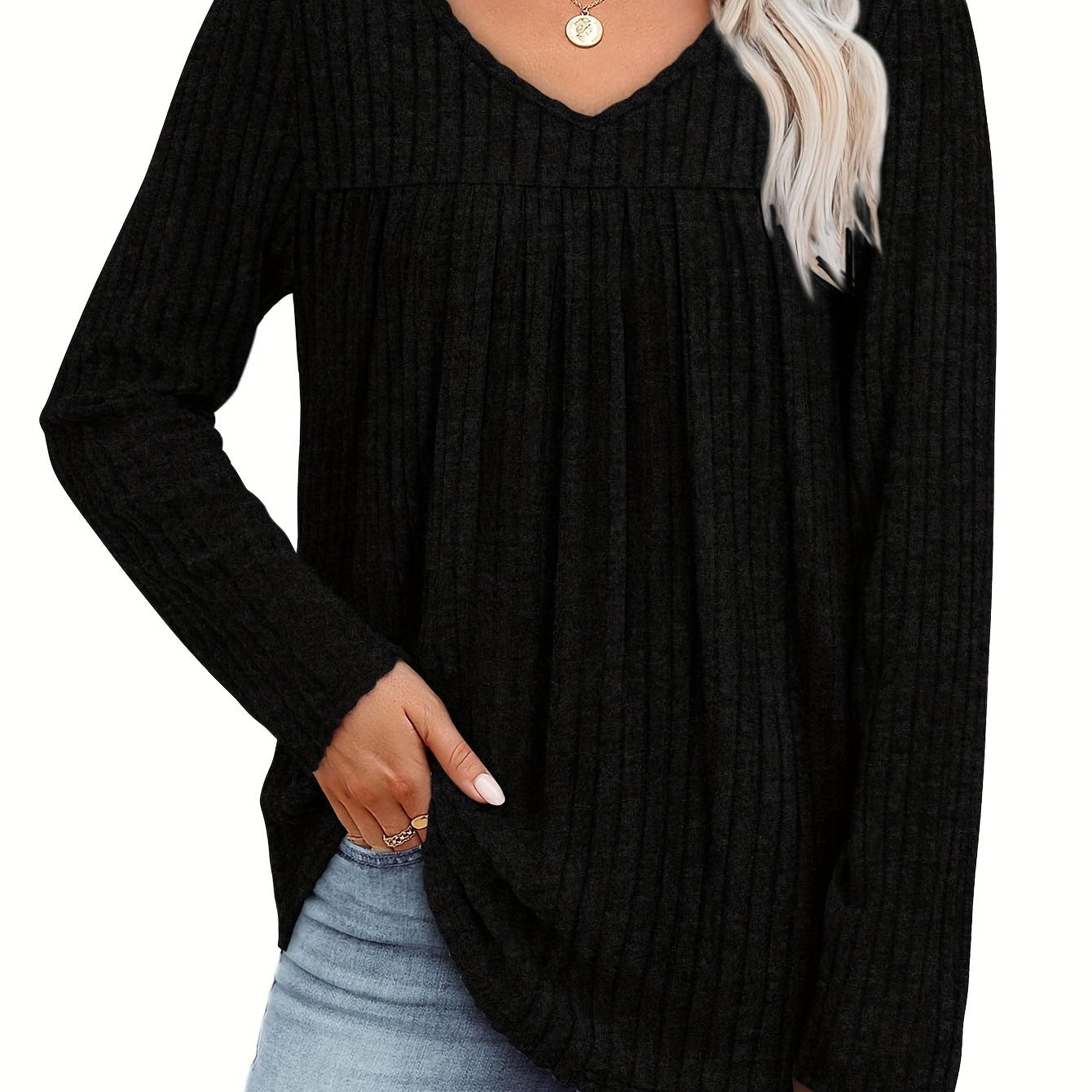 Helle™ | Sweter dziany z dekoltem w serek