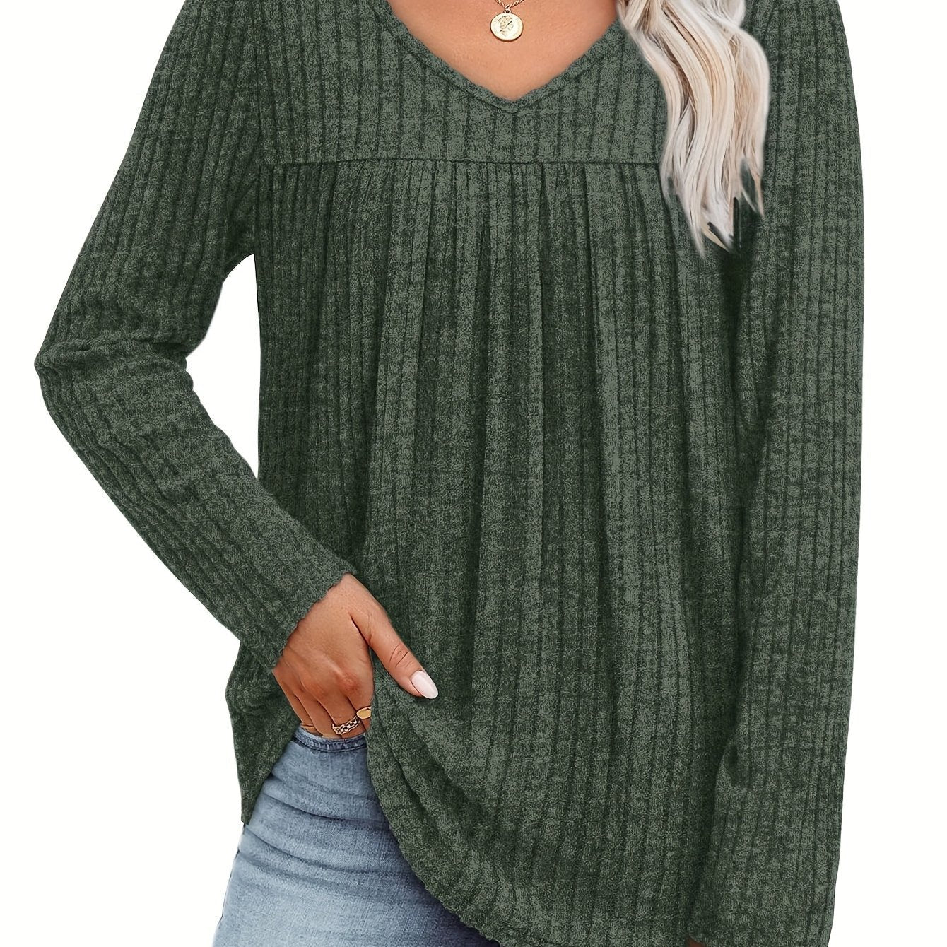 Helle™ | Sweter dziany z dekoltem w serek